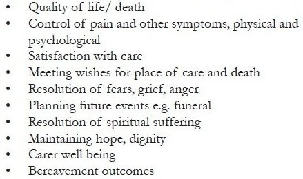 Examples of relevant outcomes in palliative care