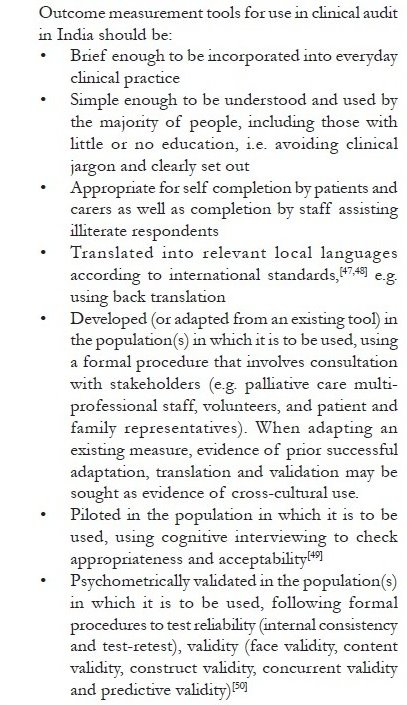 Criteria for the choice of an outcome measurement tool