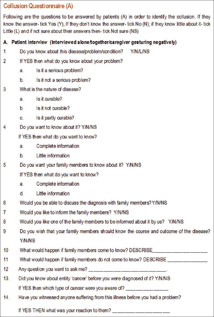 Collusion questionnaire for patients