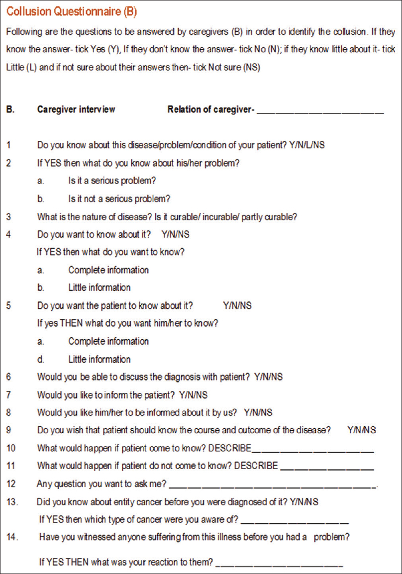 Collusion questionnaire for caregivers