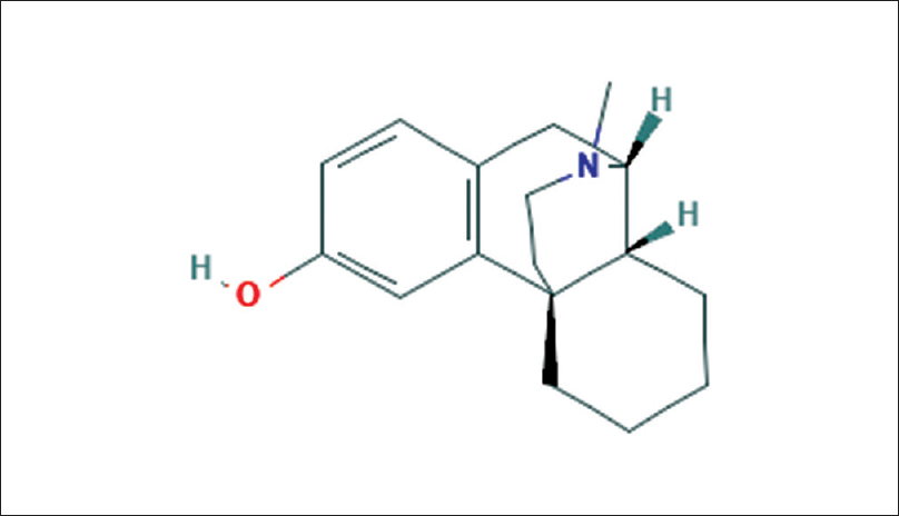 Chemical structure of levorphanol. (Figure source: National Center for Biotechnology Information. PubChem Compound Database; CID = 5359272, https://pubchem.ncbi.nlm.nih.gov/compound/5359272: accessed January 26, 2019)