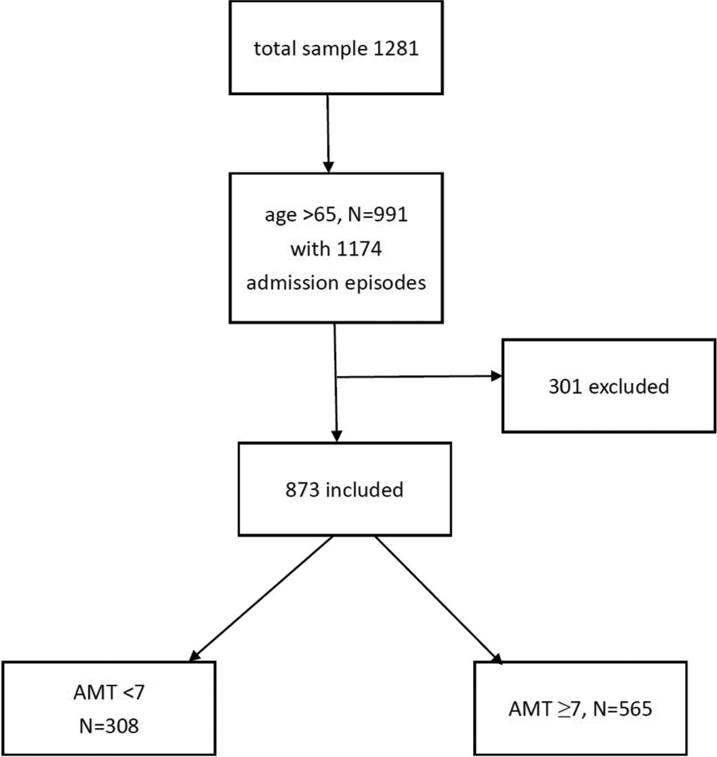 Consort flow diagram of subjects. AMT: Abbreviated mental test.